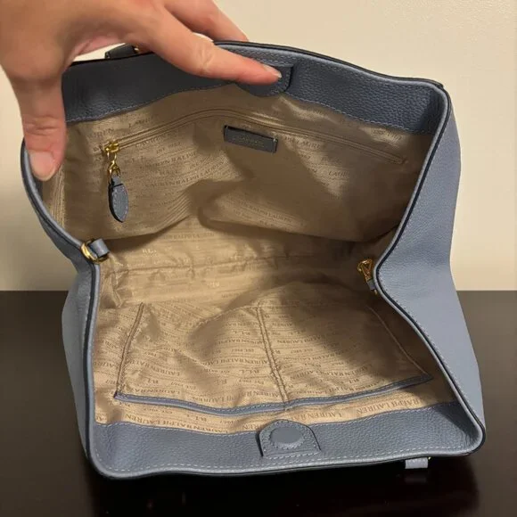 Lauren Ralph Lauren Blue Leather Embossed Logo and Anchor Tote - Picture 10 of 11